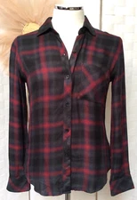 RAILS Red Black Plaid 100% Rayon Flannel Pocket Button Shirt Top XXS