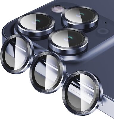 For iPhone 16E 16/16+/16 Pro Max Metal Ring Tempered Glass Camera Lens Protector