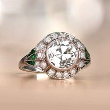 2 CT White Round Cut CZ Antique Style Art Deco Wedding 925 Sterling Silver Ring