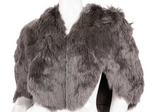 Giorgio Armani Grey Alpaca Suri Fur Collar Shawl Stole Cape Shrug Poncho Wedding