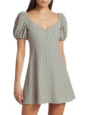 New alice + olivia Printed Dana Puff-Sleeve Empirev neck Mini Dress Size 12