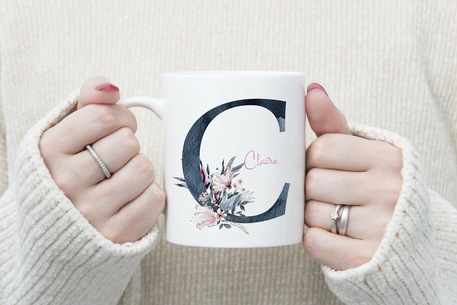 Personalised Initial And Name Mug Floral Initial Mug Custom Watercolour Mug
