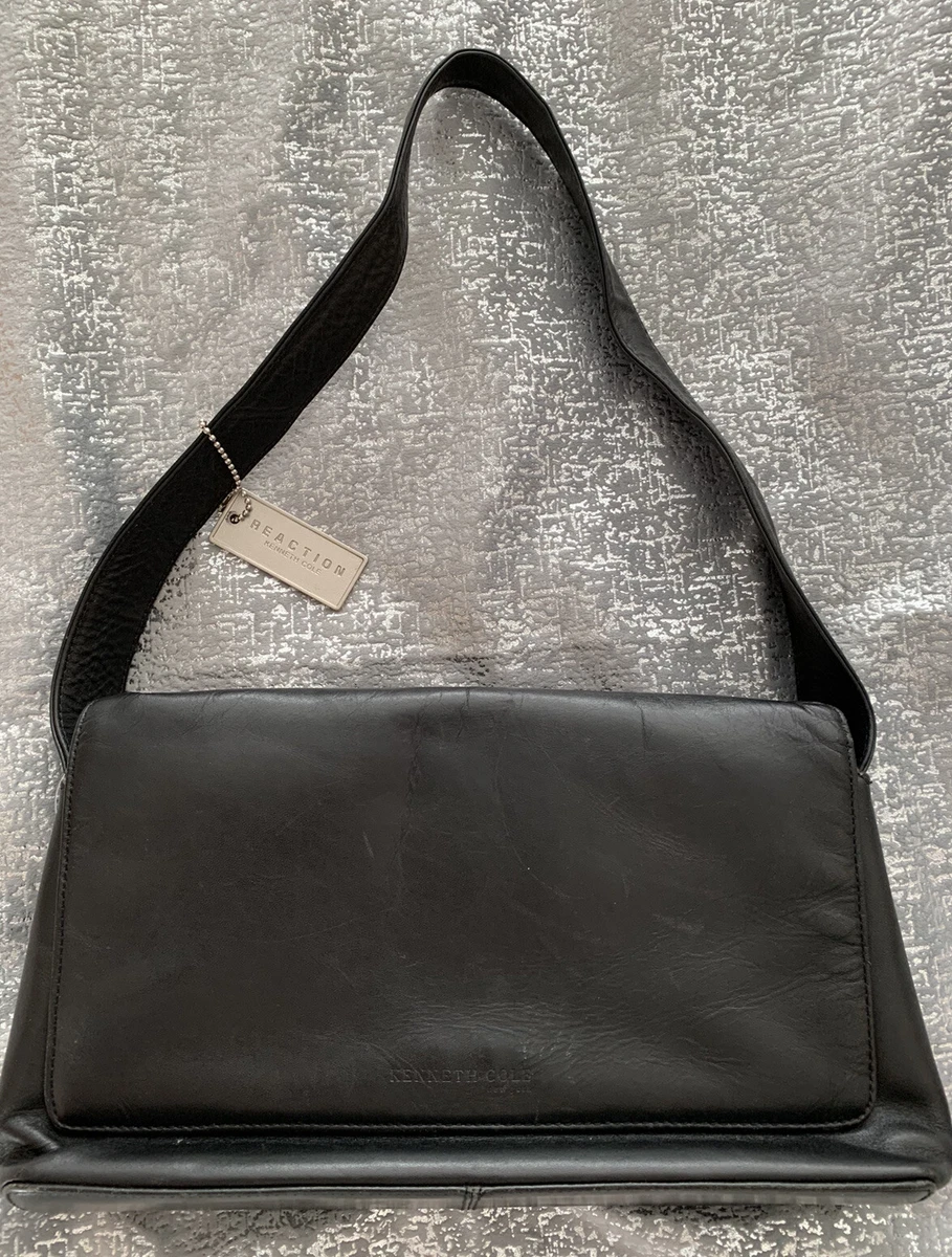 Reaction by KENNETH COLE Small Black Leather Shoulder Bag Purse EUC