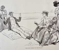 1907 Antique Art Print THE ONLY PEBBLE ON THE BEACH By Charles Dana Gibson Girls