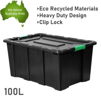 2x 100L ECO Heavy Duty Strength Storage Lock Box Black Container ...