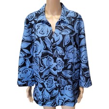 Silk Land Woman 2x Blue With Black Print Coat Blazer