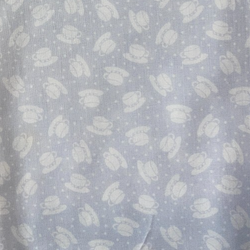 Rare Mary Engelbreit Quilt Fabric Blue White Tea cup Saucer 2000 18 x 43 QT - Picture 2 of 2