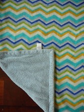 HUDSON BABY HB CHEVRON ZIG ZAG PLUSH BLANKET /BLUE SHERPA EUC