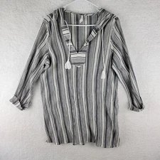 Soft Joie 100% Cotton Lightweight Striped Hooded Cover Up Women's Size Small