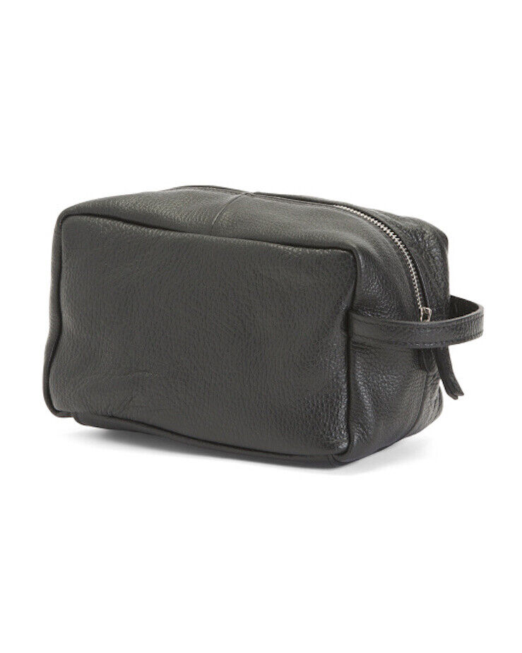 Valentina Small Toiletry Bag Dopp Kit Black Leather Made in Italy