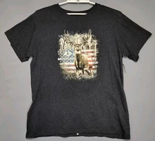 Mossy Oak by Staghorn Creek Mens L Gray Buck Deer Graphic Heathered Short Sleeve