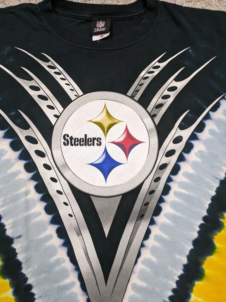 Vintage Pittsburgh Steelers Tie Dye Shirt Mens M Medium Black NFL Team Football - Imagem 3 de 4