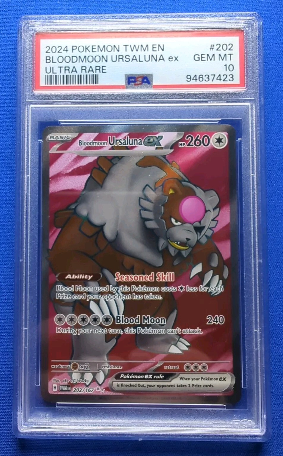 Pokemon Bloodmoon Ursaluna EX Twilight Masquerade PSA 10 GEM MINT 202/167