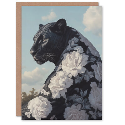 Black Panther weiße Rose Blumenmuster Pelzmantel Geburtstag Grußkarte