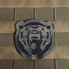 Bear Grizzly Brown Forest King IR Tactical Reflective Patch Hook Loop Backing