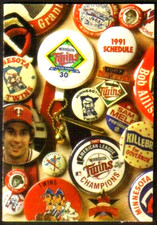 1991 MINNESOTA TWINS SUPERAMERICA BUTTON MONTAGE POCKET SCHEDULE * EX+