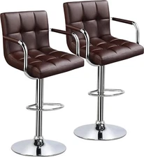 Tall Bar Stools Set of 2 Modern Square PU Leather Adjustable BarStools Counter