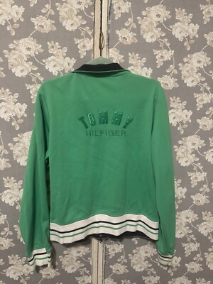 Tommy Hilfiger Womens Track Jacket Size XL Green Y2K Spellout Embroidered