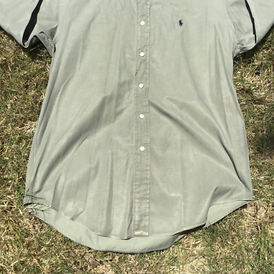 Polo Ralph Lauren Blake Silk Cotton Button Down Shirt Green Logo
