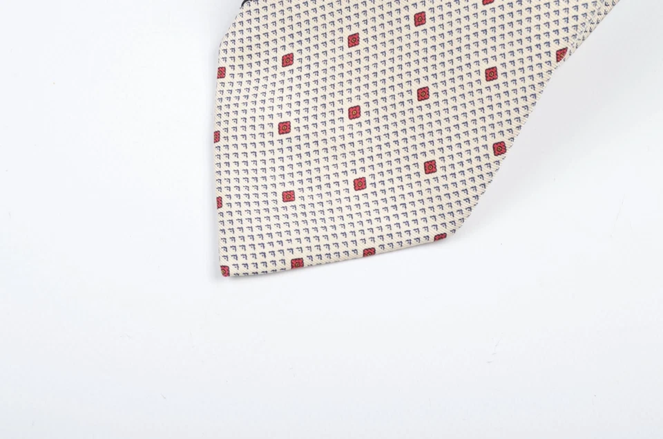 KITON NAPOLI Ivory/Red/Blue Flower Geometic Silk Tie 60.2"x4" Made in Italy Foto 3 de 4