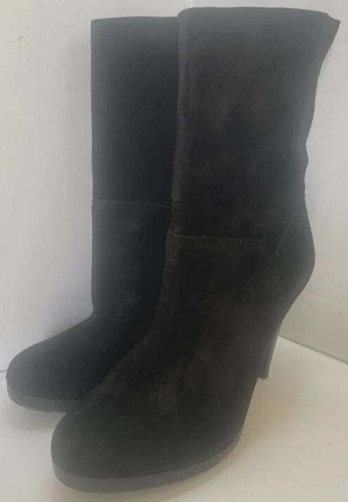 Botas Cole Haan Mujer Talla 10b Negras Medio Pantorrilla Cuero Gamuza Tacón Foto 2 de 4