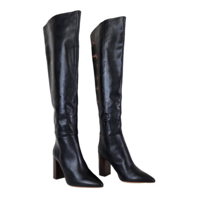 MAJE Fauve Black Leather Over The Knee Boots Sz 7.5 NEW Pointed Toe