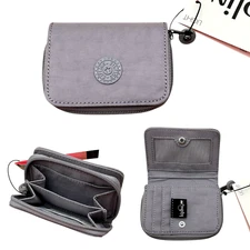 Kipling Tops Zip Around Mini Bifold Walle Snap Card Case Dove Grey Nylon Compact