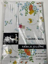 Vintage Vinyl Flannel Back Tablecloth Flowers Spring Tablecloth 52 "x 52" Bzzzz
