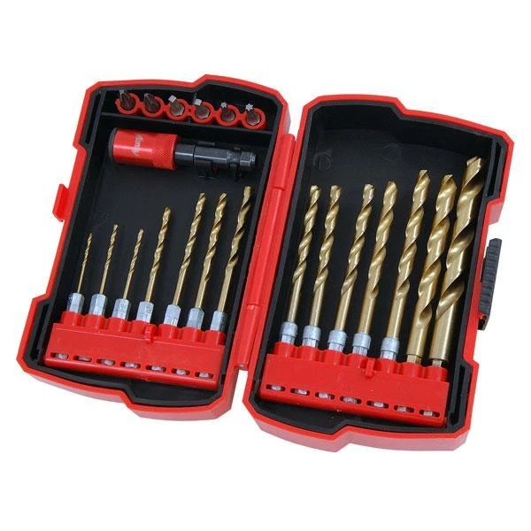 21 Pce Quick Change HEX shank twist drill and bit set metal wood and plastic
