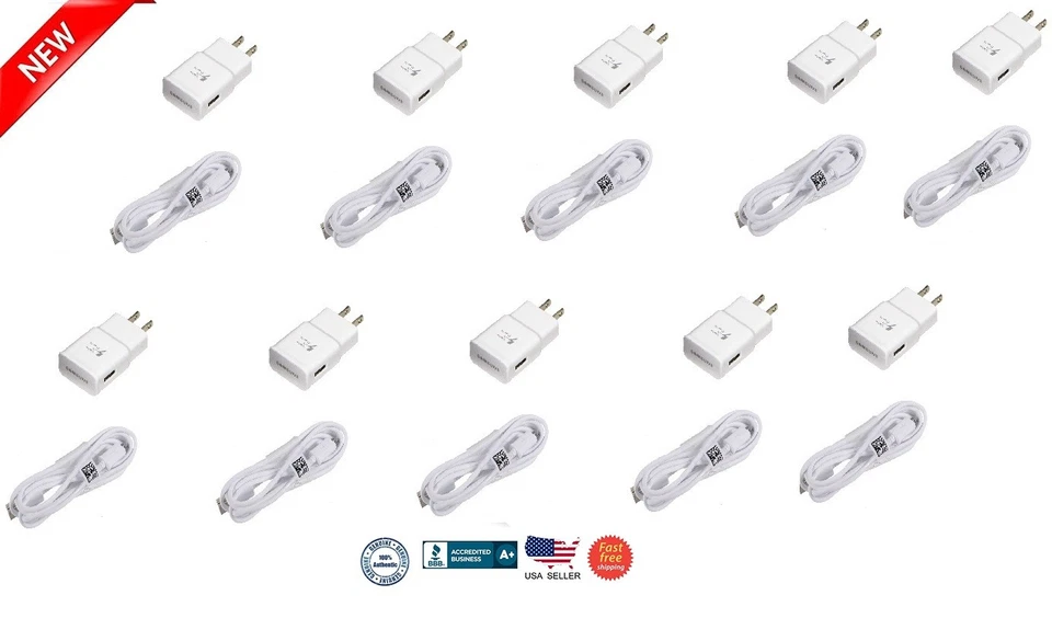 Pacote com 10 carregador rápido Samsung AFC fabricante de equipamento original com cabo de 5 pés para S4,5,6,7, Note - Imagem 2 de 4