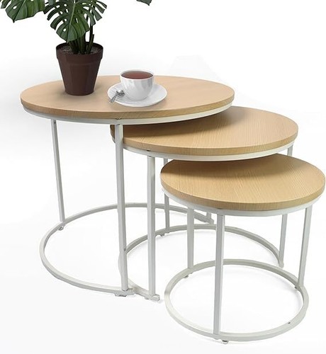 Round Nesting Set of 3 Stacking End Side Tables for Living Room Balcony Bedroom - Picture 19 of 23