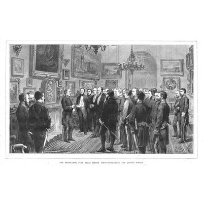 Ministerial Full Dress Dinner Rehearsing the Queens Speech - Antique Print 1872