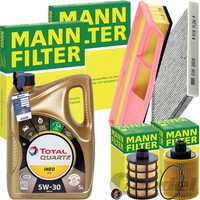 Mann Inspektionspaket+Total 5W-30 MotorÖL Passend FüR Fiat Panda 169+500 1.3 D