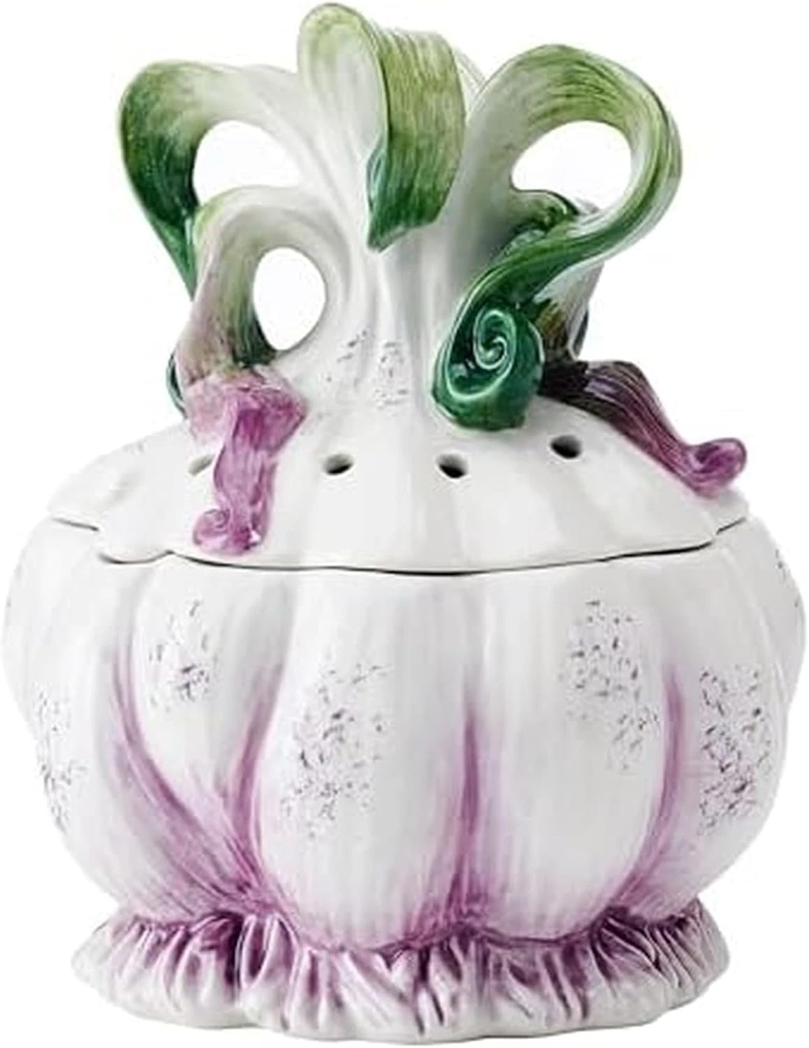 Fitz and Floyd Sicliy Green Ceramic Garlic Keeper Storage Saver