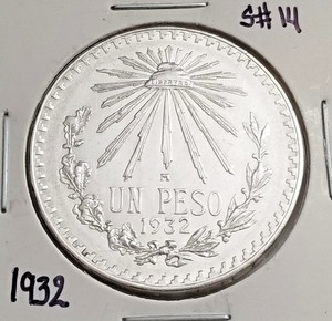 Mexico 1 Peso 1932 .720 Coin Silver, Low date, Un Peso Plata .720.