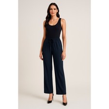 Splendid Linen Blend Wide Leg Pants Navy Blue Size M Elastic Waist Drawstring