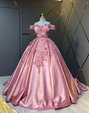 Elegant Evening Dress Floral Applique Off-the-Shoulder Satin A-Line Prom Gowns
