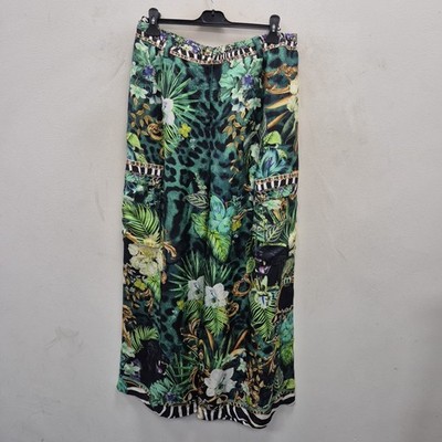 Camilla Franks Sing My Song Green Jungle Silk Wide Leg Trousers Hose Gr. XL