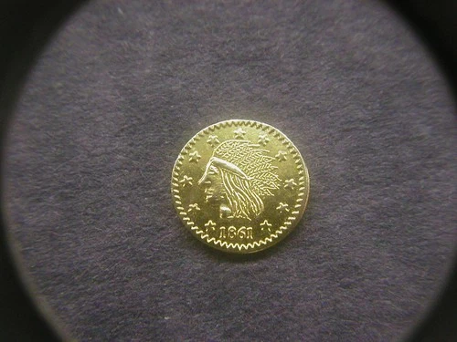 1861 California Gold Indian Head Round 1/4 dollar Token/Coin: Wreath on back