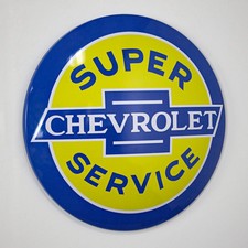 Chevrolet Classic Logo Metal Dome Wall Sign Vintage Blue Yellow Garage Decor