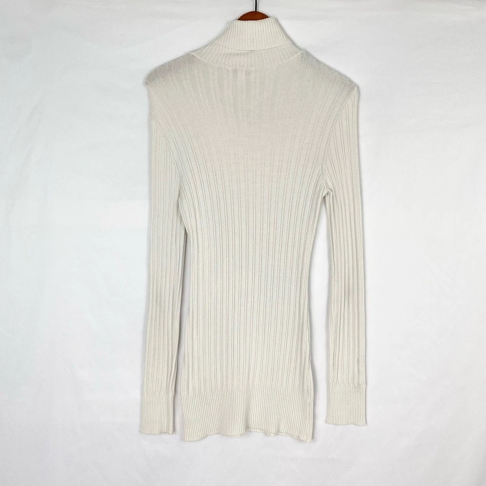 Bebe Vintage Turtleneck Cable Knit Ivory Ribbed Knit Sweater Top Size Medium - Image 2 of 4