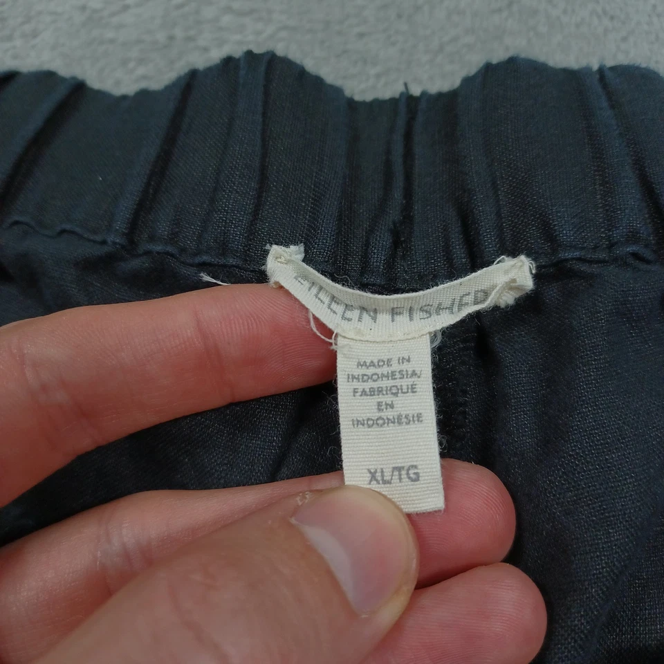 Pantalones Cortos Eileen Fisher Mujer XL Negro Lino Cordón Cintura Elástica Orgánicos Foto 2 de 4