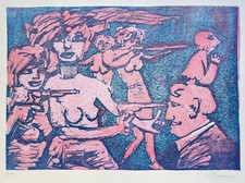 Mino MACCARI  1968  linoleografia originale firmata La resa dei conti num. 1/100