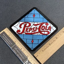 VTG Retro 1970s Pepsi-Cola Logo Vinyl Tiffany Style Stained Glass Motif Coaster