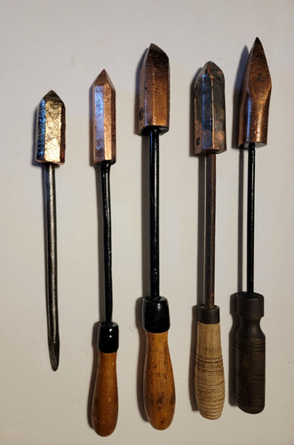 Vintage LOT of 5 Copper Head Soldering Irons One Electric Materials Co. Tool Set