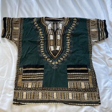 RaanPahMuang African Dashiki Shirt Dark Green Boho Hippie Large