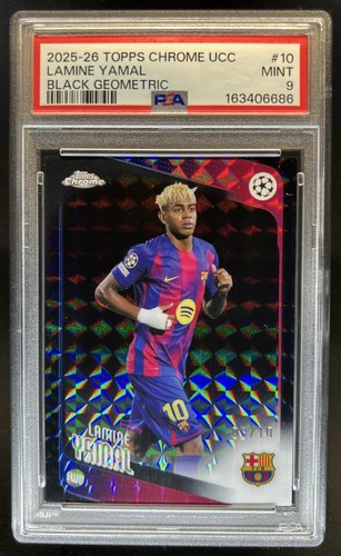 2025-26 Topps Chrome UEFA Lamine Yamal Black Geometric Refractor #/10 PSA 9