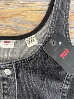 Levi's Y2K Black Acid Wash Denim Dress M NWT Button Front Sleeveless w/  Pockets | eBay