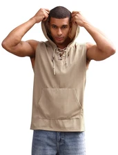 Men's Workout Hooded Tank Tops Sleeveless Summer Hoodies with Pocket for Run,...