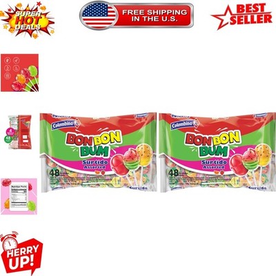 Bon Bon Bum Assorted Lollipops -  Treats for Parties, 48 Count Pack of 2